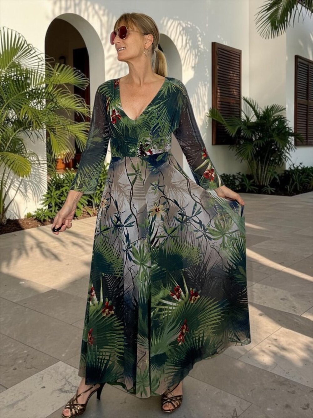 Jean Paul Gaultier Soleil Maxi Dress M Green Floral Mosscore RARE ALTERED